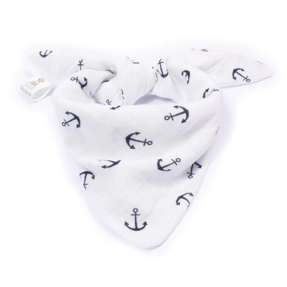 Kapitän Flausch – Weiß-Marineblaues Hundehalstuch mit Ankerdesign