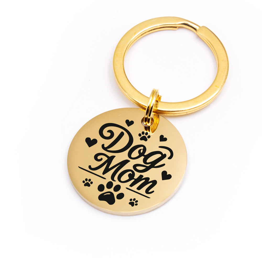 Schlüsselanhänger "DOG MOM" Lasergravur Goldfarben