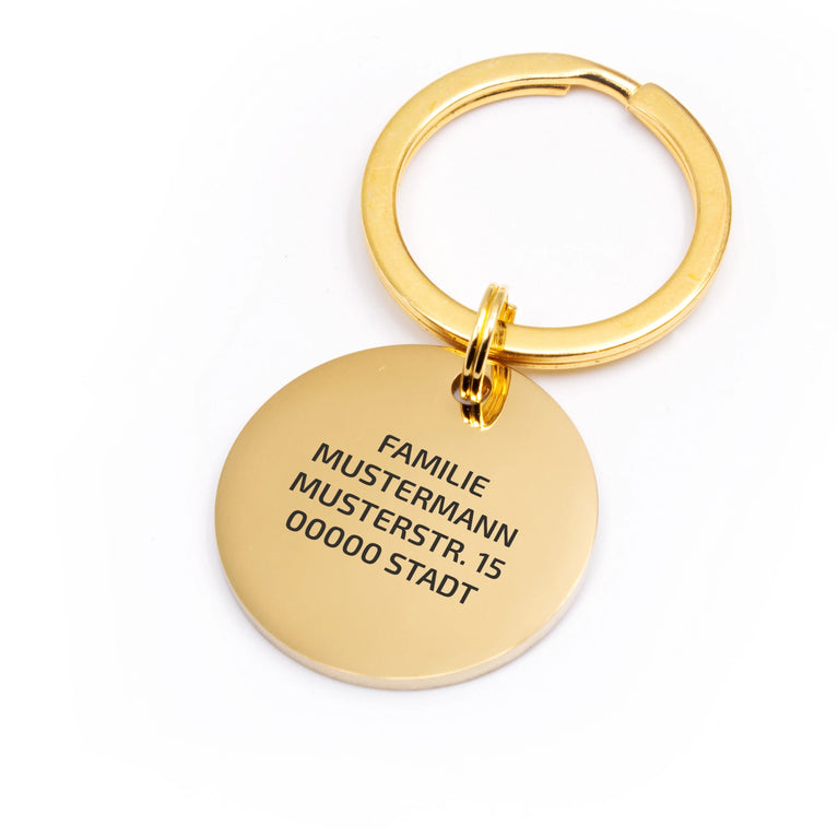 Personalisierte Hundemarke Rund mit Lasergravur 'Gold' Glanz (Edelstahl)