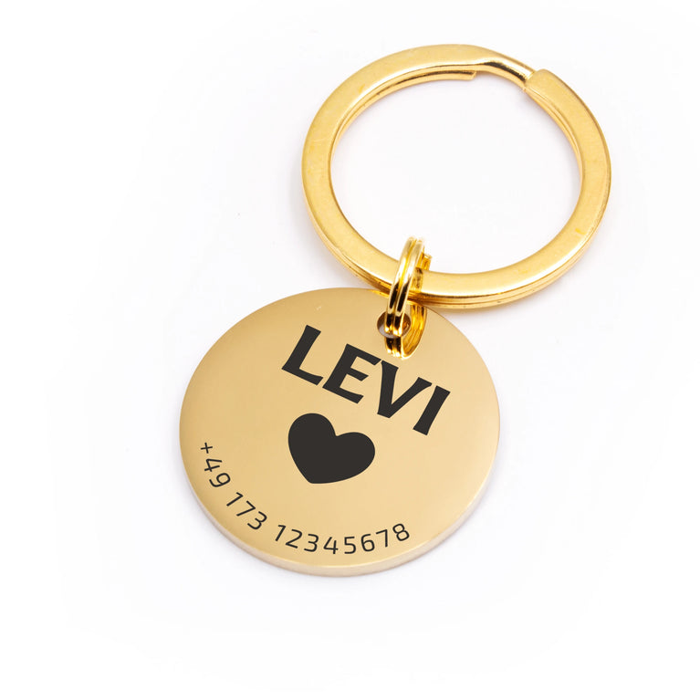Personalisierte Hundemarke Rund mit Lasergravur 'Gold' Glanz (Edelstahl)