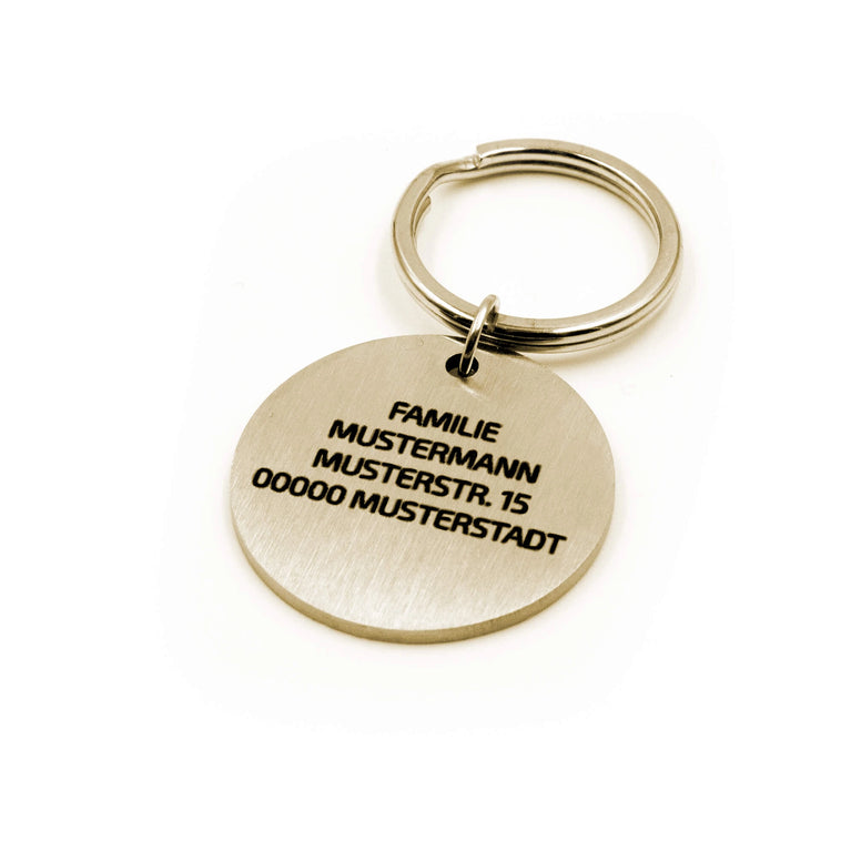 Personalisierte Hundemarke Rund mit Lasergravur 'Gold' Matt (Edelstahl)