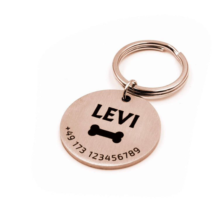 Personalisierte Hundemarke Rund mit Lasergravur 'Roségold' Matt (Edelstahl)