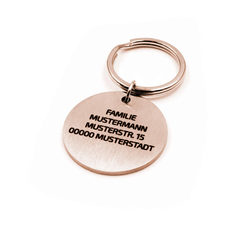 Personalisierte Hundemarke Rund mit Lasergravur 'Roségold' Matt (Edelstahl)