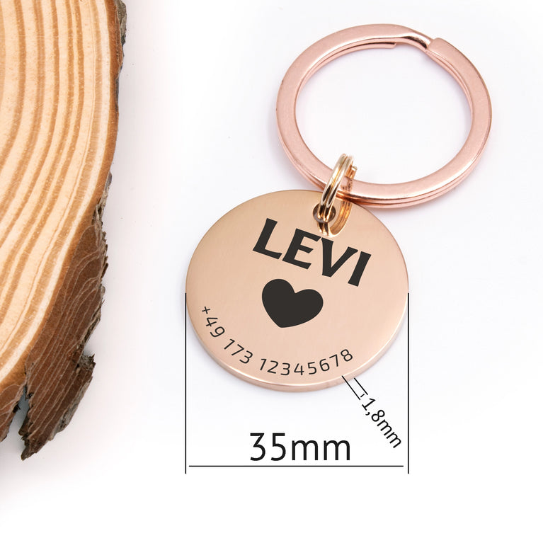 Personalisierte Hundemarke Rund mit Lasergravur 'Roségold' Glanz (Edelstahl)