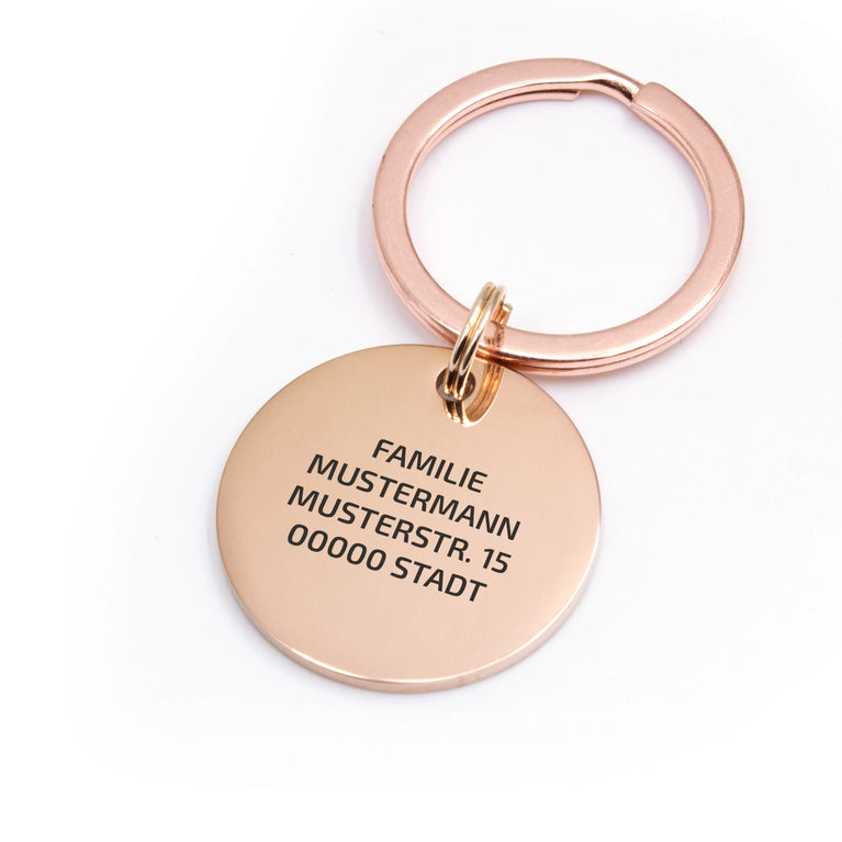 Personalisierte Hundemarke Rund mit Lasergravur 'Roségold' Glanz (Edelstahl)
