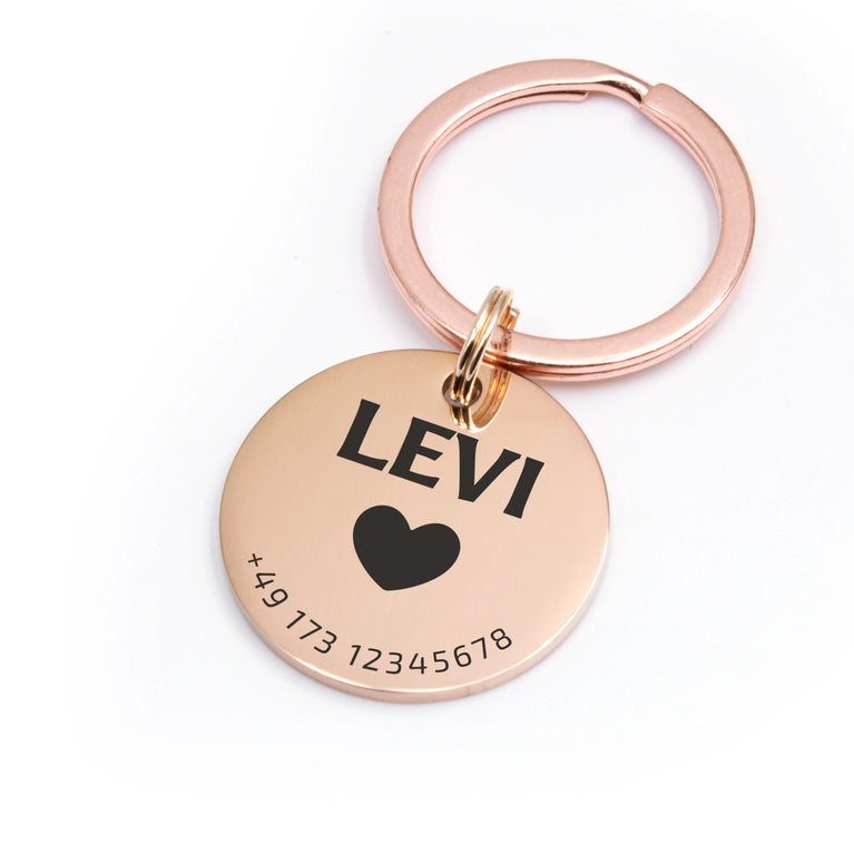 Personalisierte Hundemarke Rund mit Lasergravur 'Roségold' Glanz (Edelstahl)