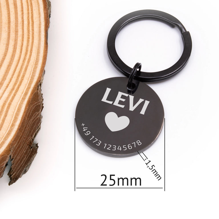 Personalisierte Hundemarke Rund mit Lasergravur 'Schwarz' Glanz (Edelstahl)