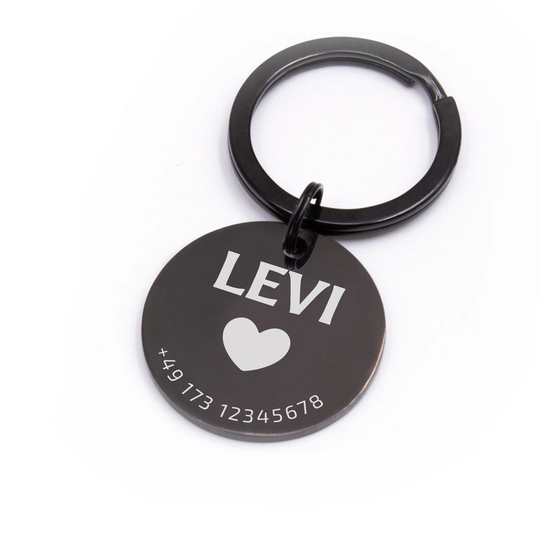 Personalisierte Hundemarke Rund mit Lasergravur 'Schwarz' Glanz (Edelstahl)