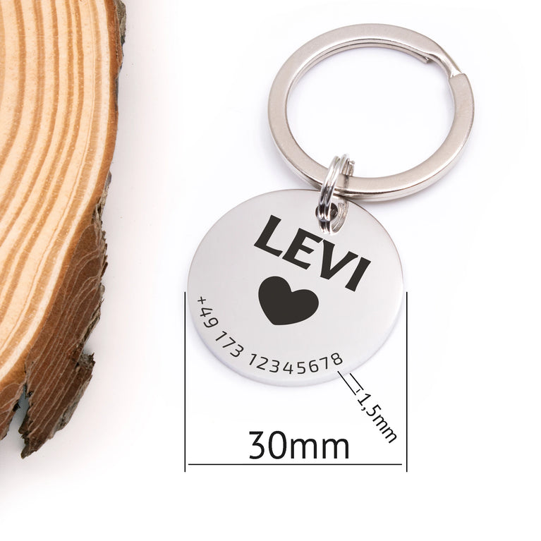 Personalisierte Hundemarke Rund mit Lasergravur 'Silber' Glanz (Edelstahl)
