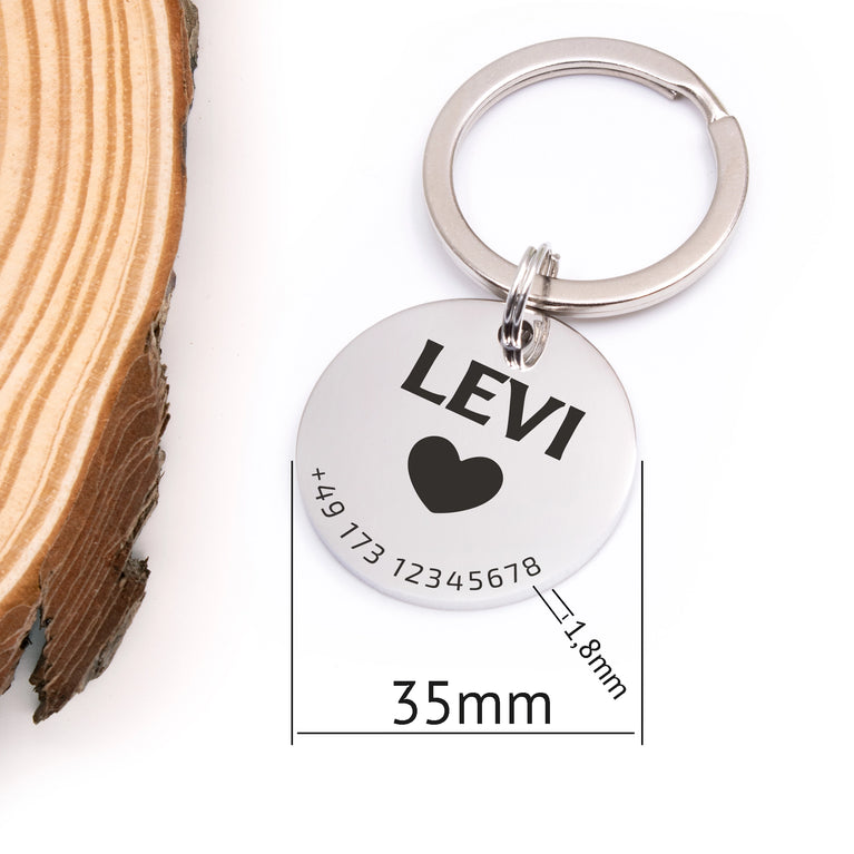 Personalisierte Hundemarke Rund mit Lasergravur 'Silber' Glanz (Edelstahl)