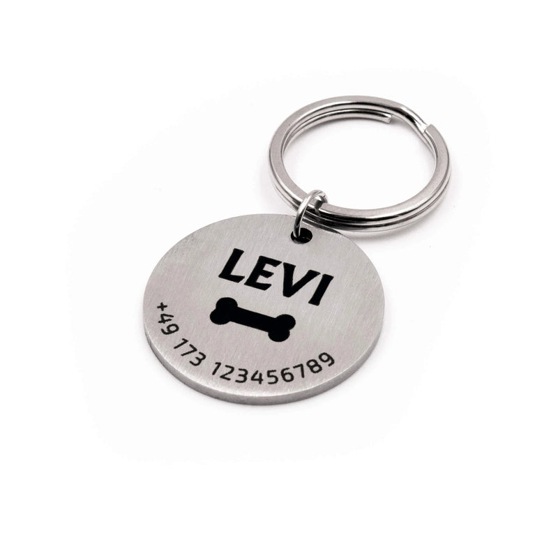 Personalisierte Hundemarke Rund mit Lasergravur 'Silber' Matt (Edelstahl)