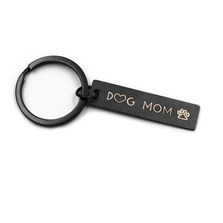 "DOG MOM" Schlüsselanhänger aus Edelstahl in Schwarz