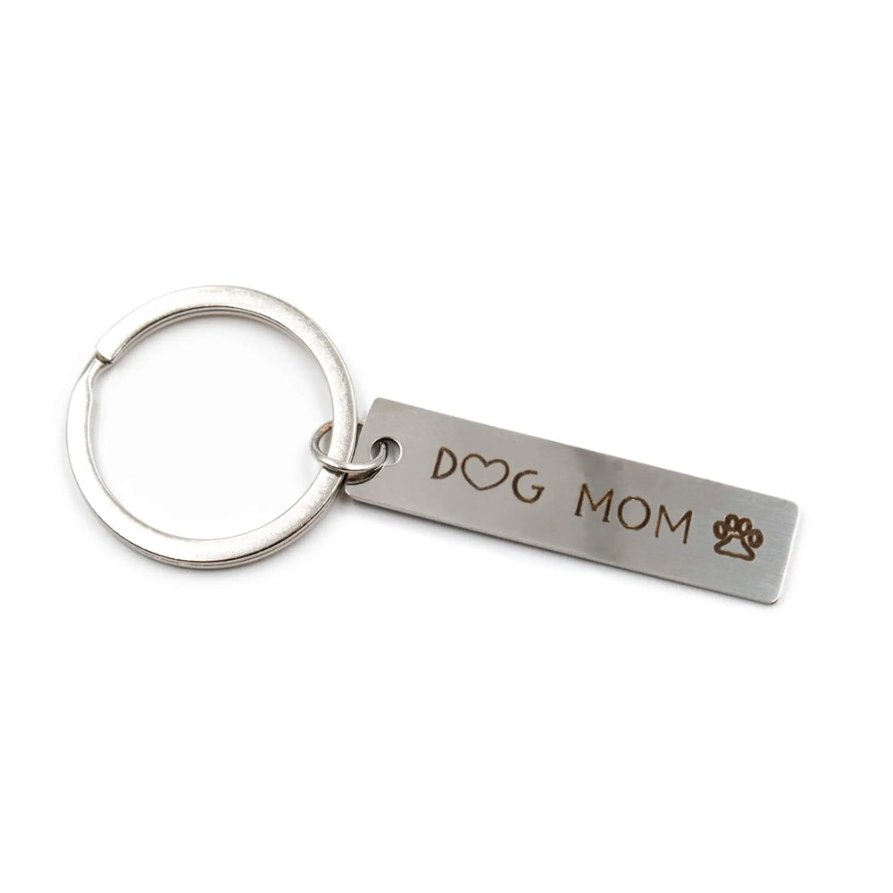 "DOG MOM" Schlüsselanhänger aus Edelstahl in Silberfarben
