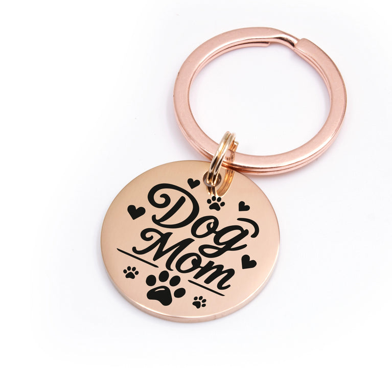 Schlüsselanhänger "DOG MOM" Lasergravur Roségoldfarben