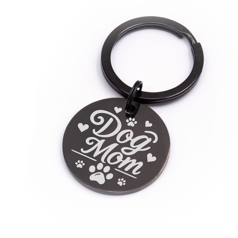 Schlüsselanhänger "DOG MOM" Lasergravur Schwarz