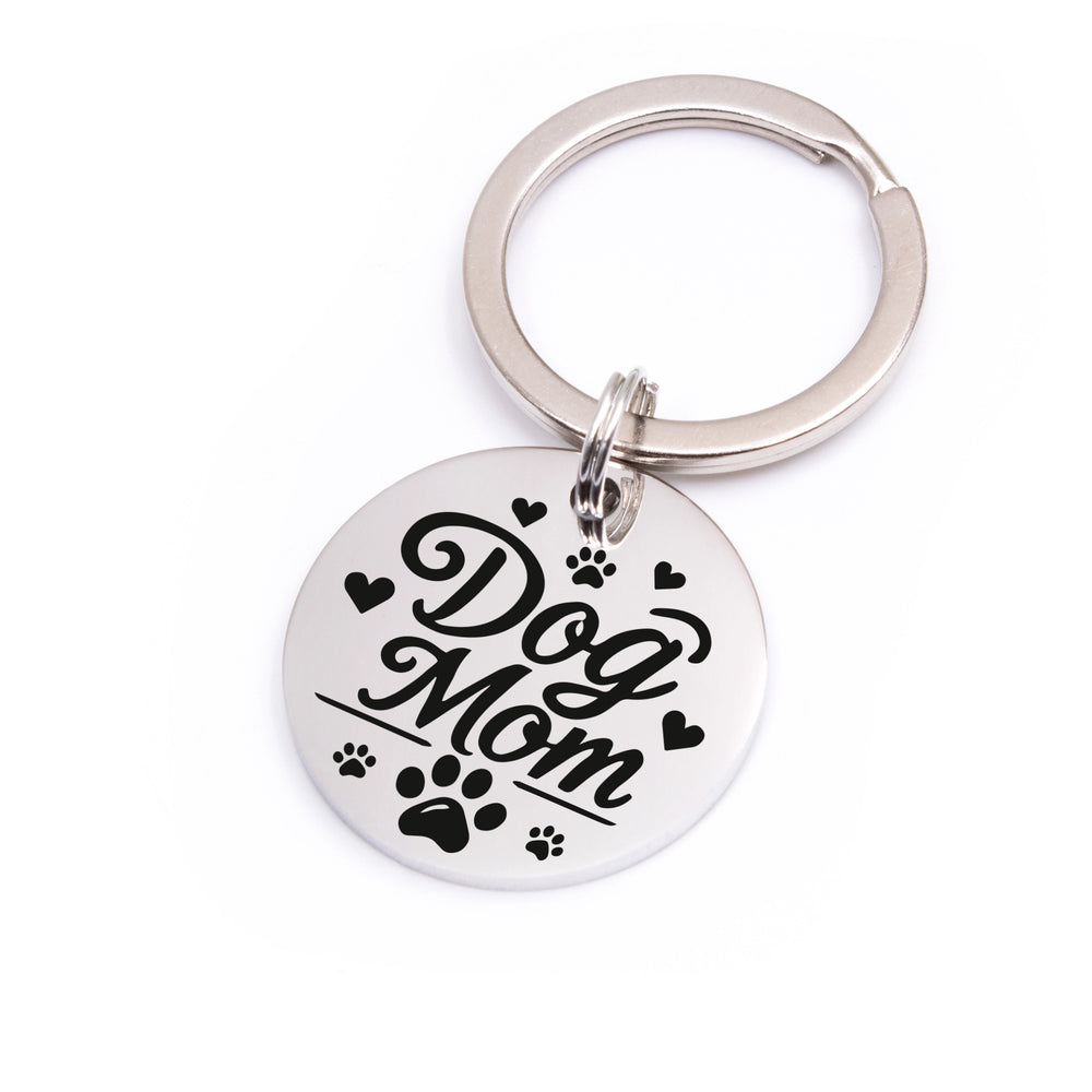 Schlüsselanhänger "DOG MOM" Lasergravur Silberfarben