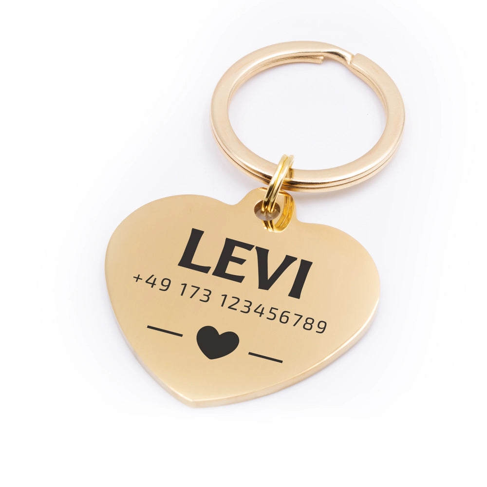 Personalisierte Hundemarke Herz mit Lasergravur 'Gold' (Edelstahl)
