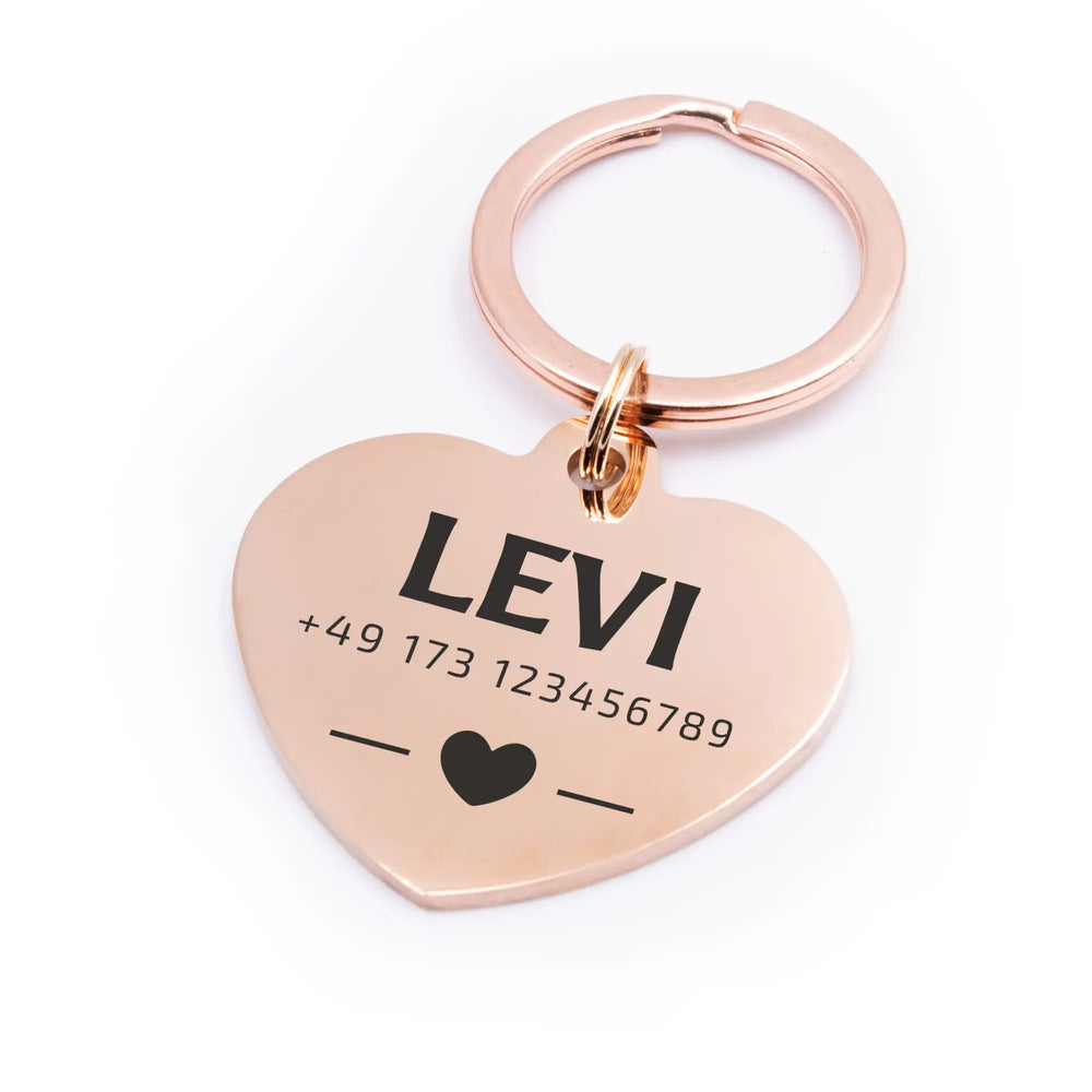 Personalisierte Hundemarke Herz mit Lasergravur 'Rosegold' (Edelstahl)