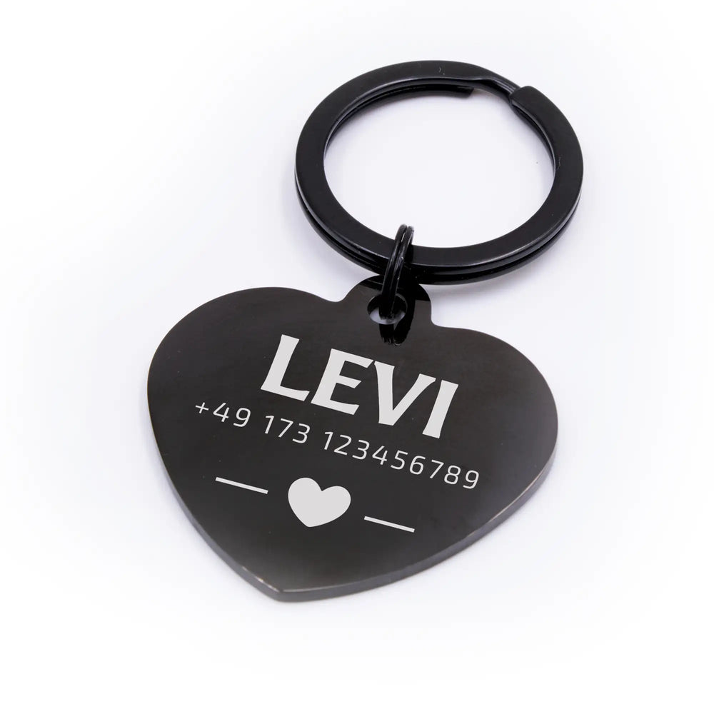 Personalisierte Hundemarke Herz mit Lasergravur 'Schwarz' (Edelstahl)
