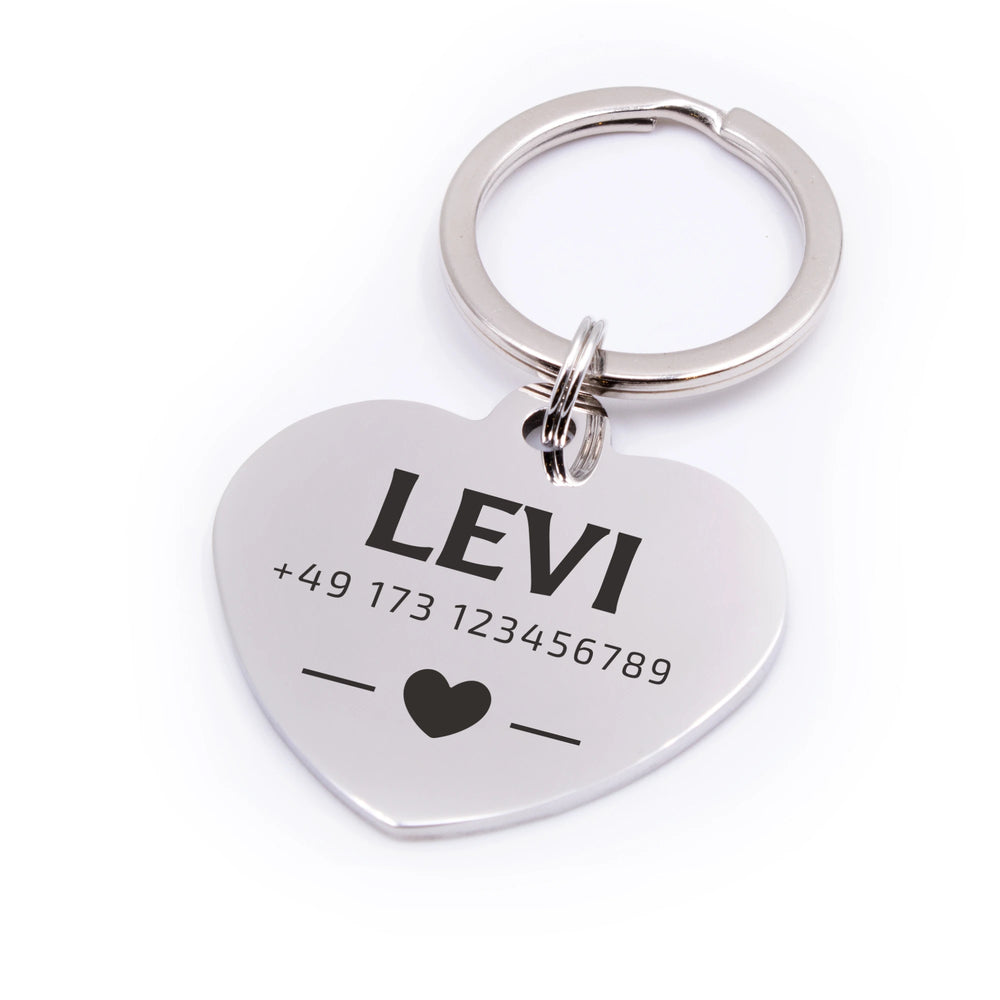 Personalisierte Hundemarke Herz mit Lasergravur 'Silber' (Edelstahl)
