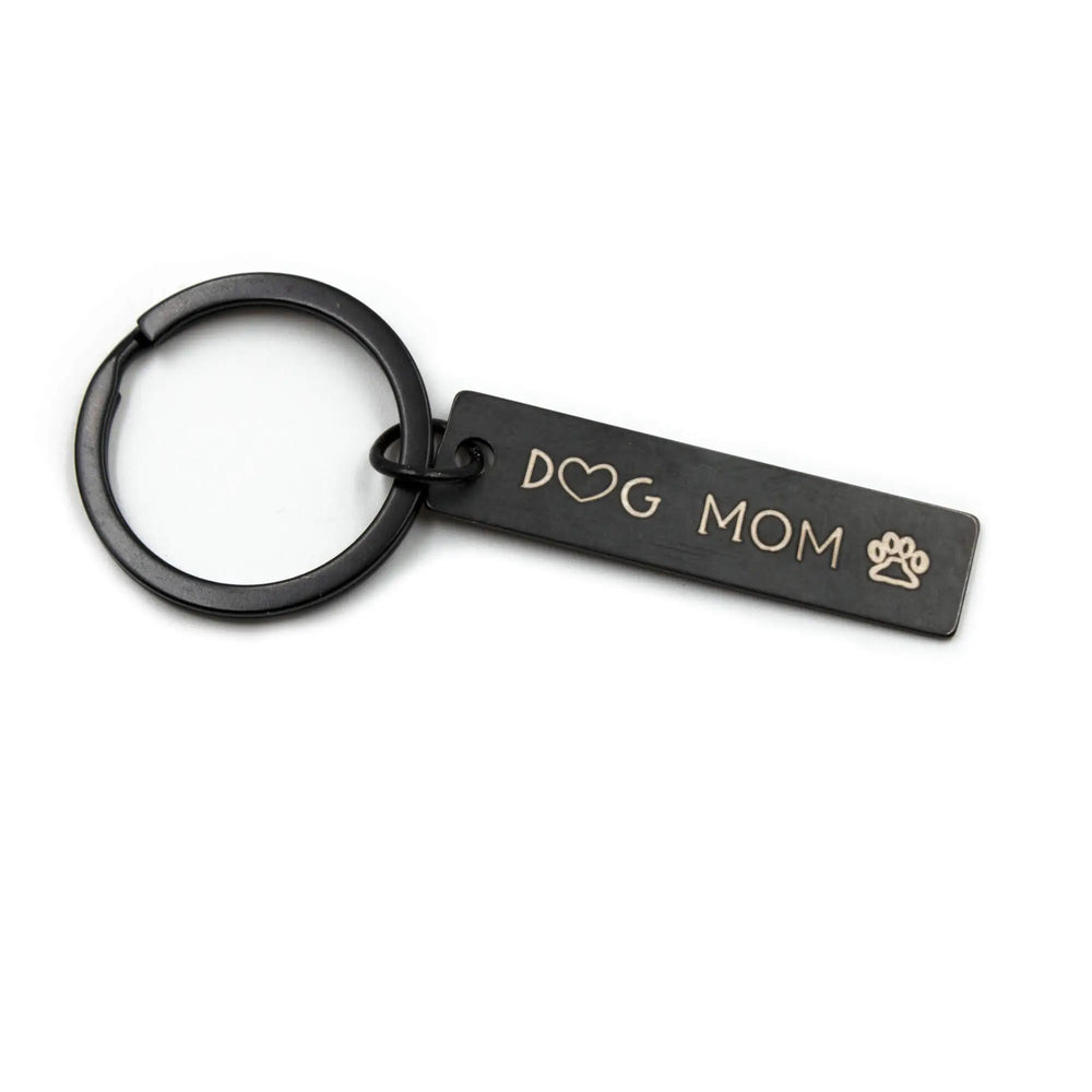 "DOG MOM" Schlüsselanhänger aus Edelstahl in Schwarz